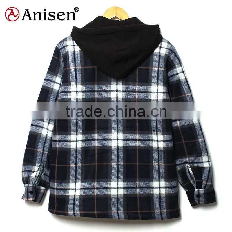 stock clothing men fleece plaids jacket with hood