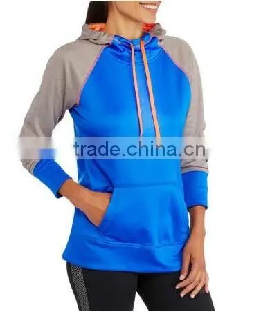 fashion women's clothing 100% Polyester Raglan Tech Fleece Hoodie with hood
