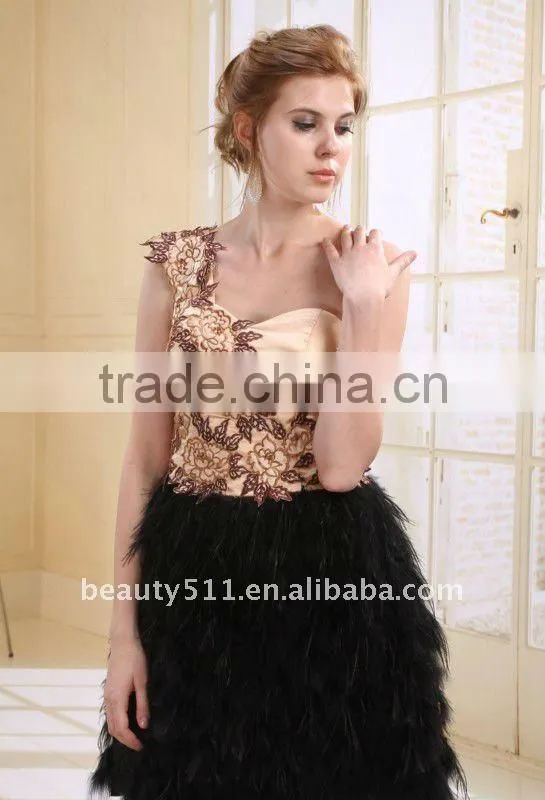 new party dress prom evening dress New Design One Shoulder Appliqued Short Feather Cocktail Dress AS031