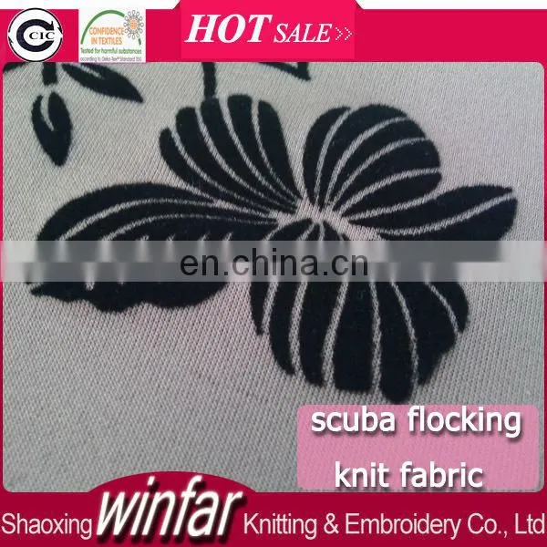 Winfar textile new design high quality polyester DTY flock on scuba fabric