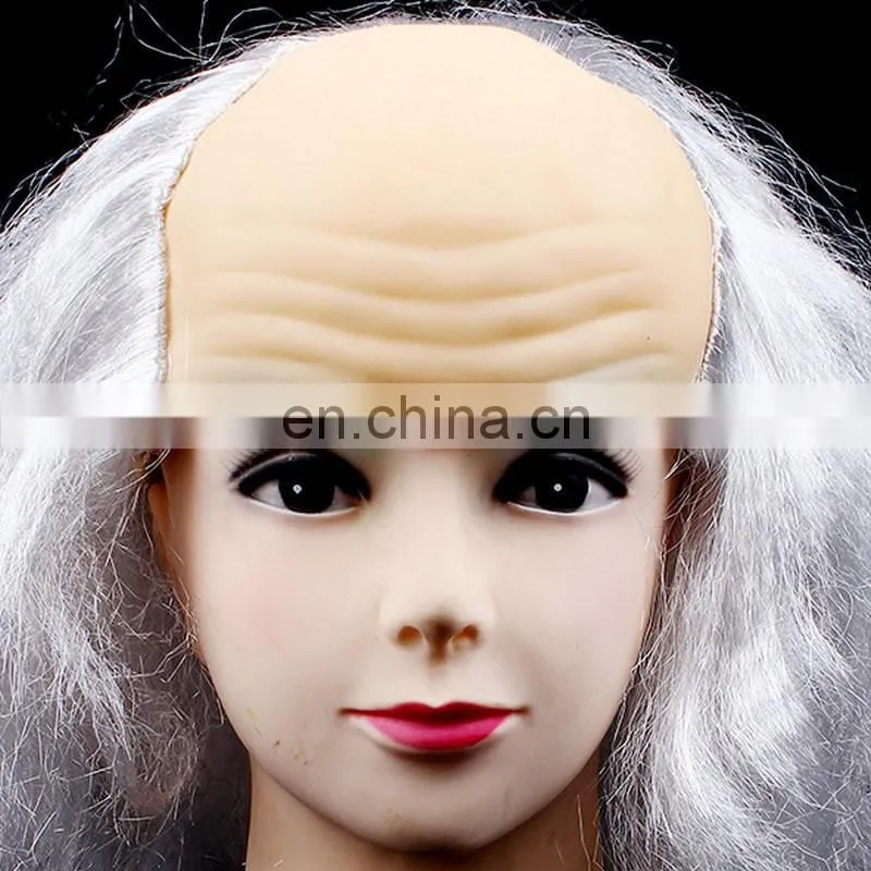 Old Man Headpiece Hair Bald White party wig