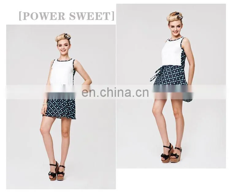 2014Japansese style splicing with contrast color refreshing printed summer dresses
