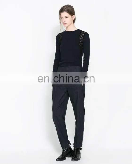 European catchy style cool long sleeve shoulder sleeve black bodycon knit sweater
