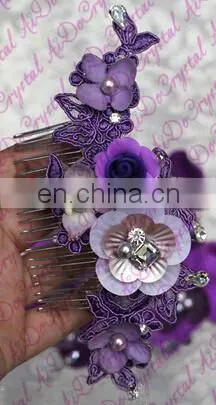 Aidocrystal purple classic lace with crystal flower of hair comb, wedding party bridal hair accessories