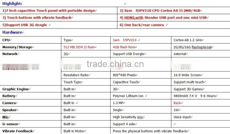 New 7 " Android 2.2 S5PV210 CPU Cortex-A8 1.2 GHz , 512 MB DDR II Ram , 4GB flash Rom , 800*480 Pixels Tablet PC