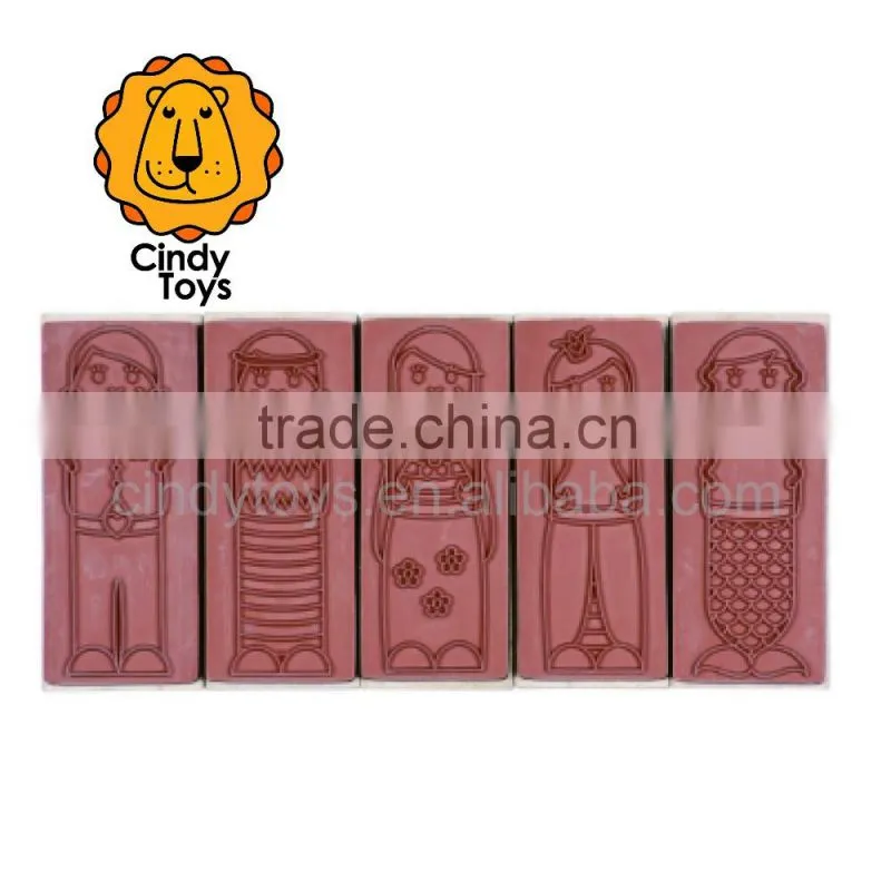 Wooden Rubber Stamps What's up - With the Girls ? 5 pcs for kids