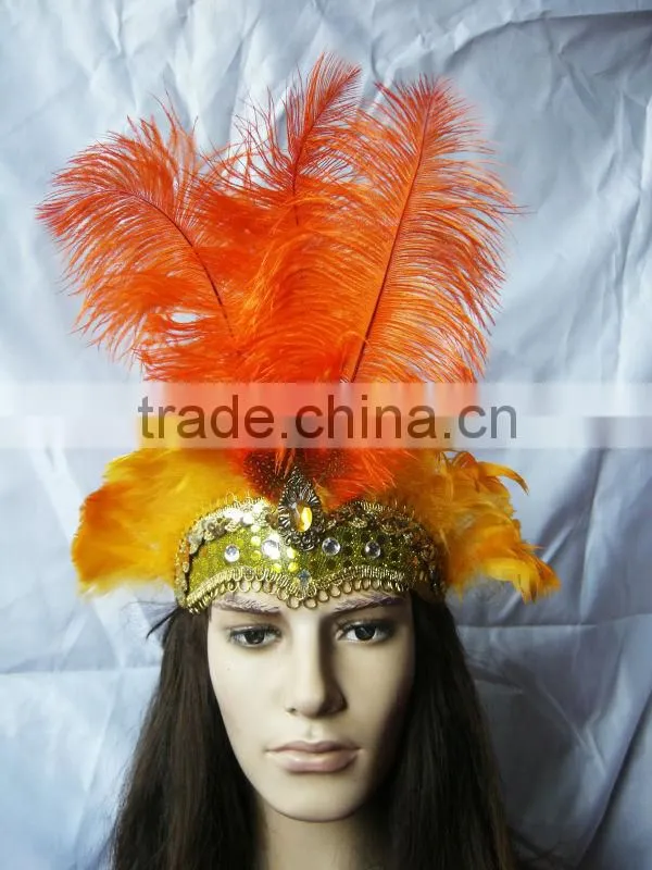 Magnificent Carnival Headdress (Orange Color) Lady headdress With Feather
