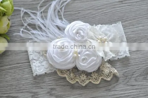 wholesale beautiful girls hair accessory fashion feather flower baby kids headband for 0-3years