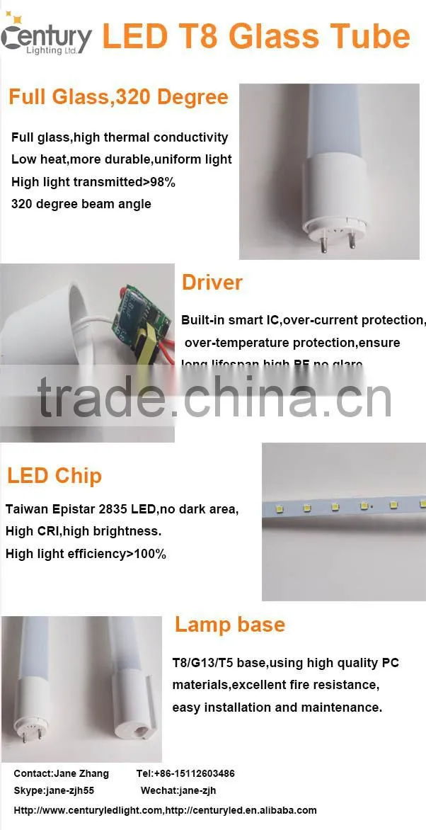 Alibaba China wholesale 320 degree LED glass T8 tube lights 100lm/w 9W 18W 23W hot tube8 led tube with CE RoHS