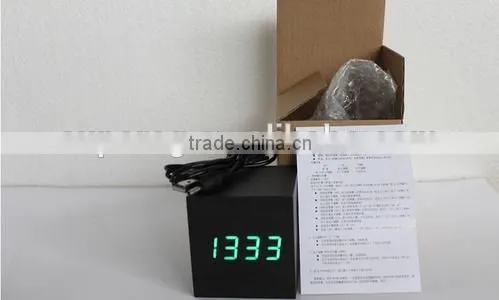 Cube wooden LED Alarm Clock despertador Temperature Solids Voice Control LED display electronic desktop Digital clocks Calendar