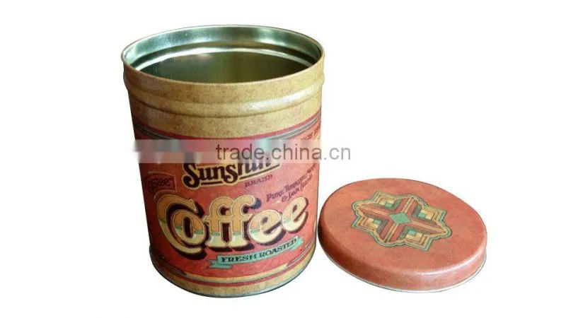 Round tin can for cookie, biscuit, coffee, tea, gift
