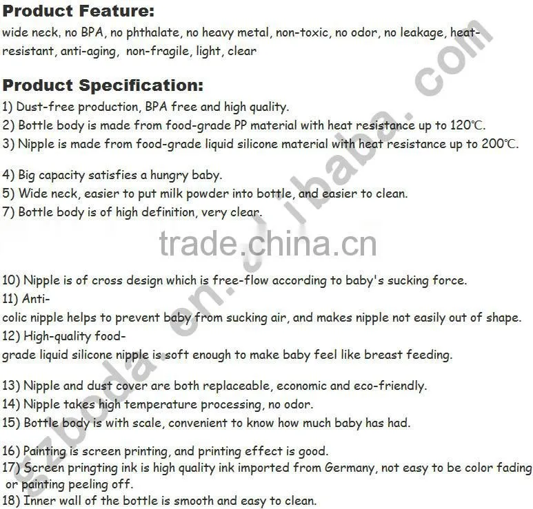 bpa free PP plastic milk bottle baby feeding bottle with handle