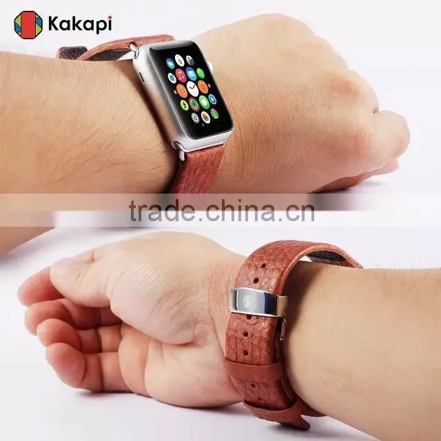 Kakapi Double Buckle Genuine Leather Watch Band Wrist Strap With Watchband Converter For 42MM Apple Watch MT-3914
