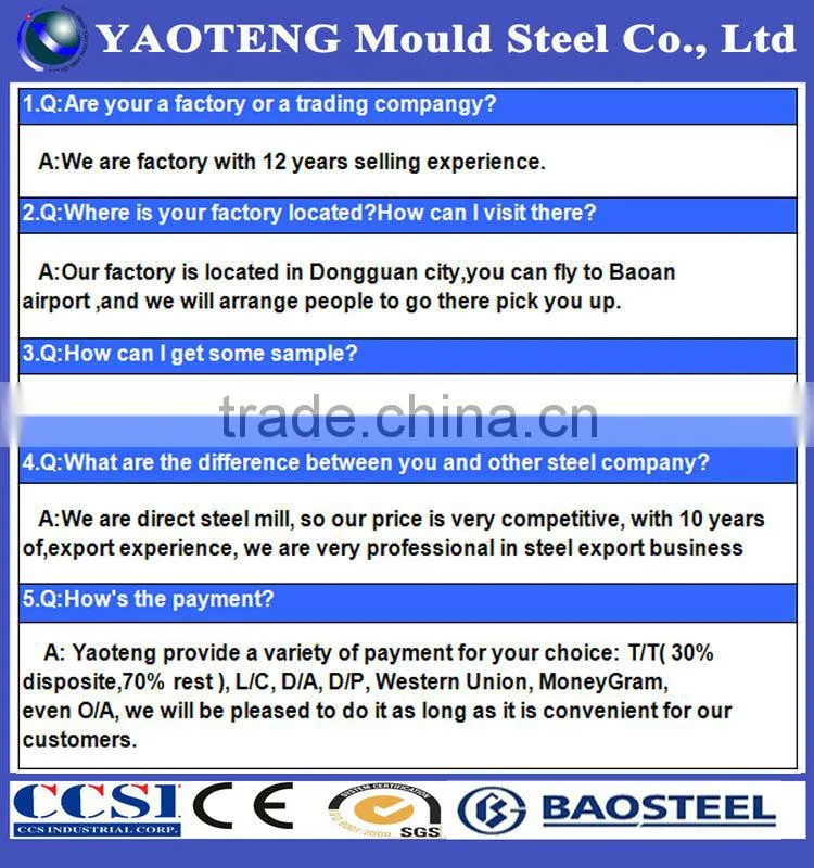 Hot work mould steel h13/1.2344/SKD61 hot forged steel plate direct buy china