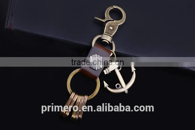 Men Custom Anchor Key Chain Female Leather Keyring Novelty Items