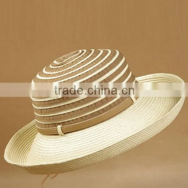 light foldable fabric hat for outdoor with wide brim sunshade and string decoration