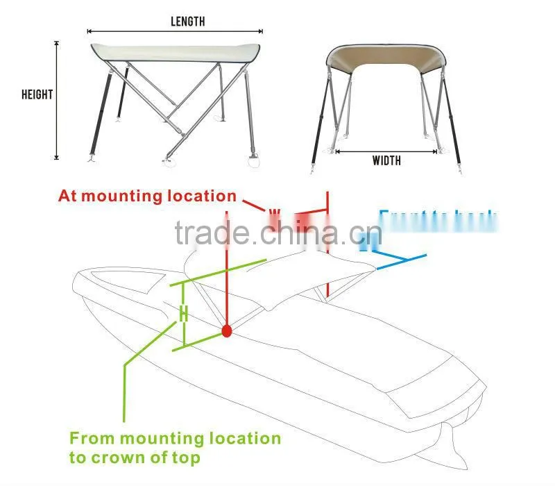 Ninghai Innovation 2 bow stainless steel Bimini Top