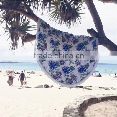 Wholesale Large Promotional Custom Printing Round beach towels / Printed Turkish towel with tassel fringe for europe market