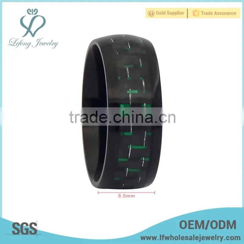 8mm fancy plated black with green carbon fiber inlay titanium ring