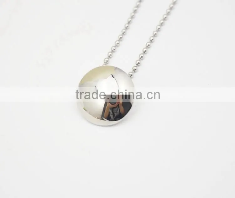 Polished Silver Round Stainless Steel Pendant Chain Necklace Jewelry