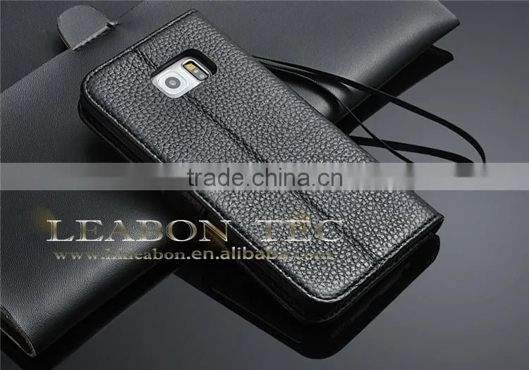 new phone accessories Magnetic Genuine Real Leather Wallet Stand Case For Samsung Galaxy S6 Edge