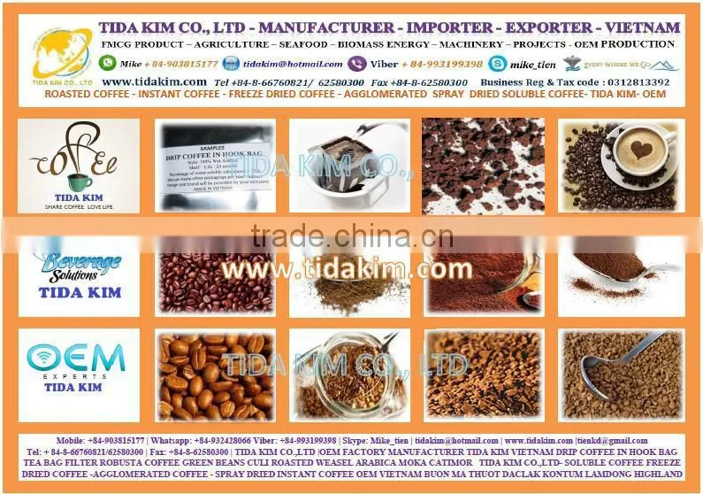 SPRAY DRIED INSTANT COFFEE 100%-FREEZE AGGLOMERATED ARABICA ROBUSTA VIETNAM SOLUBLE COFFEE - ROASTED COFFEE TIDA KIM OEM