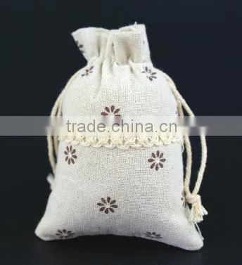 New design small flowers jute drawstrings bag china factory