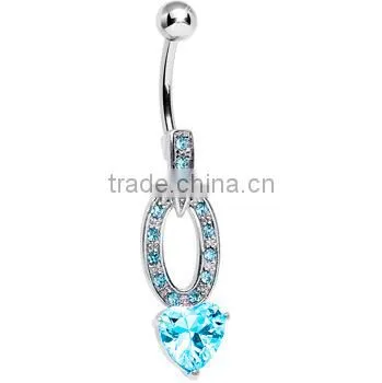 Sparkling Hollow Oval Heart Dangle Belly Ring