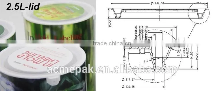 2.5L IML paint plastic bucket with lid