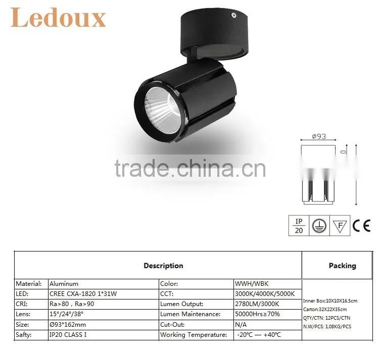 adjustable high power 30w cob led ceiling light