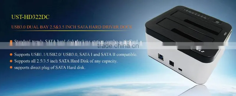 High quality USB3.0 Dual bay 2.5 and 3.5 sata hard driver dock(2 in 1)