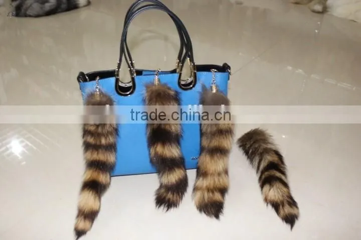 Wholesale Natural Color Fox Tail Fur Keychain / Fox Fur Tail