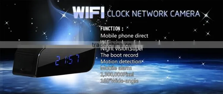 Night Vision 720P HD WIFI CLOCK Wifi Clock Mobile Phone Alarm Clock P2P Wifi Pinhole Hidden Alarm Clock Camera
