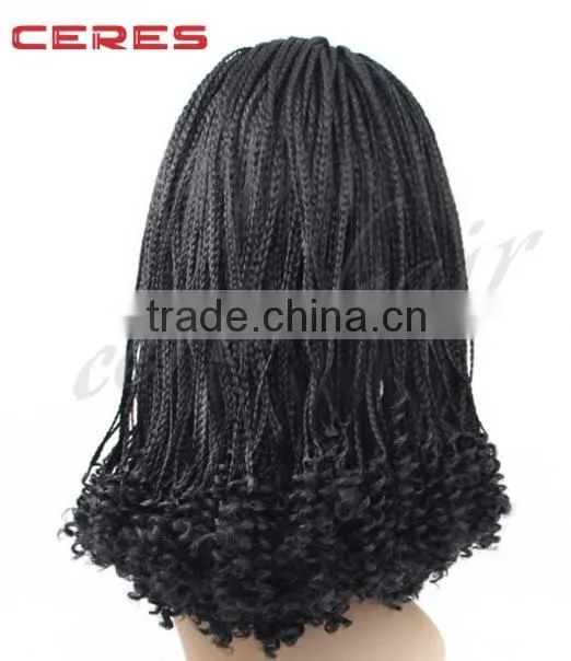 afro black half braid and half curly long synthetic lace front braided wig braided headband wig