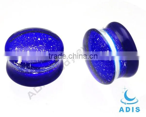 Gauges piercing jewelry Wholesale Glitter Blue Glass saddle ear plug