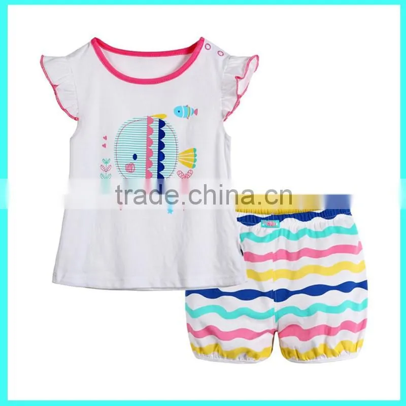 Wholesale high quality soft summer 2pcs 100 cotton baby clothing for girls