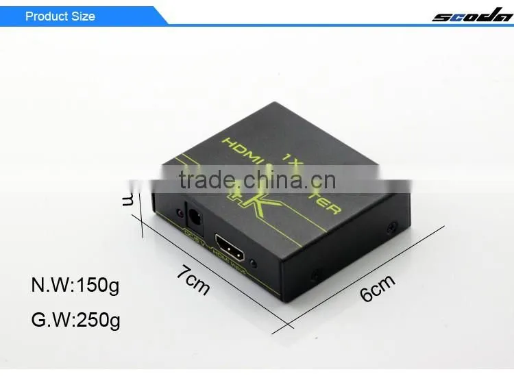 high speed mini 2 port HDMI splitter Converter 1x2 support 3D 1080P