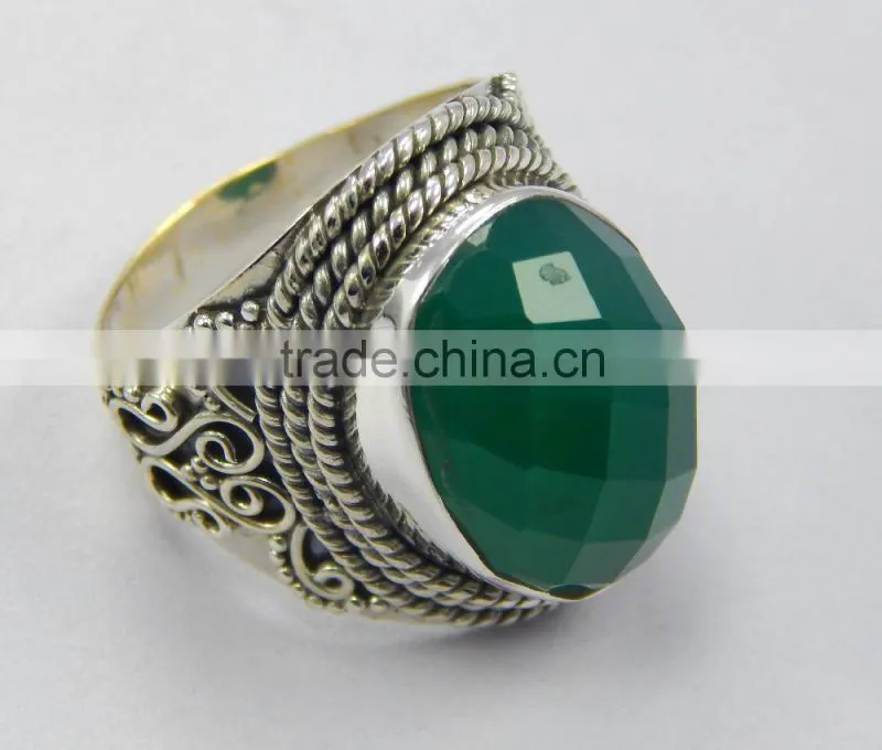Natural green onyx ring 92.5 sterling silver jewellery