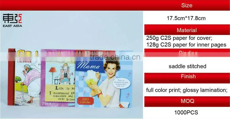 Cute Colored Calendar Printing Service with Saddle Stitched