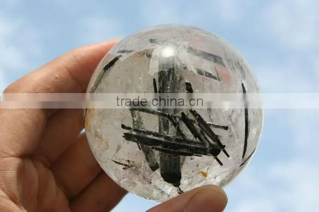 59mm(2.3") black Tourmaline Quartz Sphere, Crystal Ball Language Option French