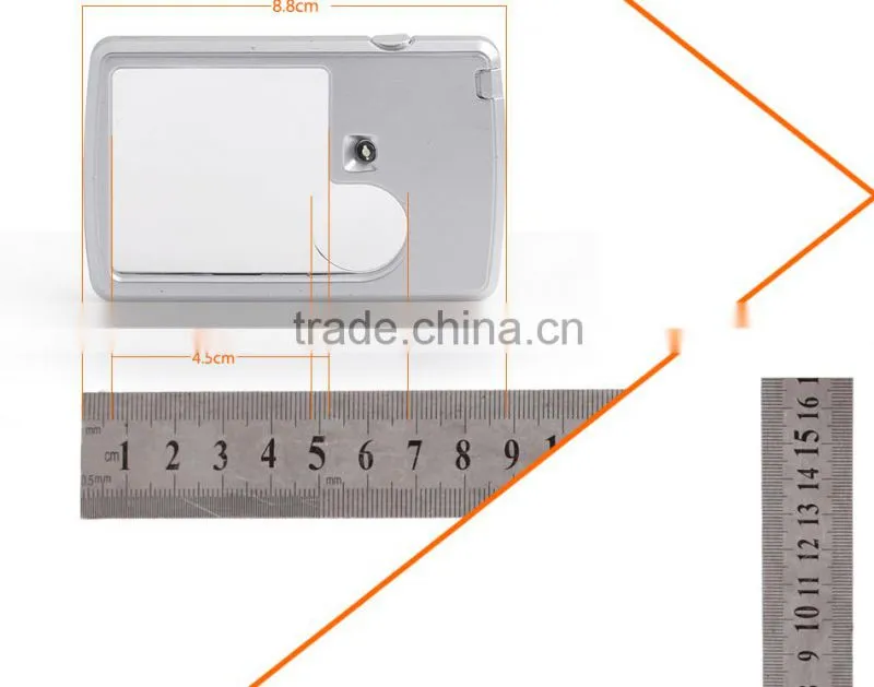 Bijia 2015 high quality Mini Card Shape Glass Reading Magnifier 3X 6X magnifier with led light