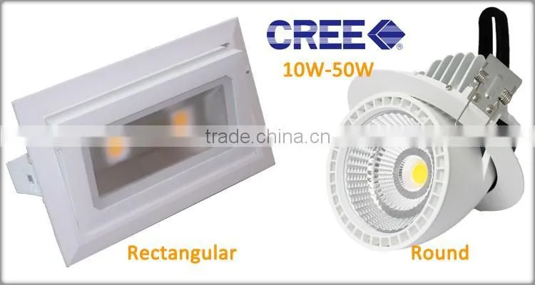 Ceiling Recessed Pandent Mounted 45w 4000LM Rectangular Rotating LED Downlight for Shops with CREE COB Meanwell Driver