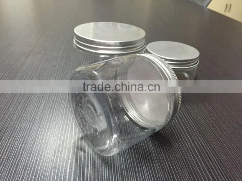 china 250g 300g 400g pet jars with aluminum lid clear pet jar