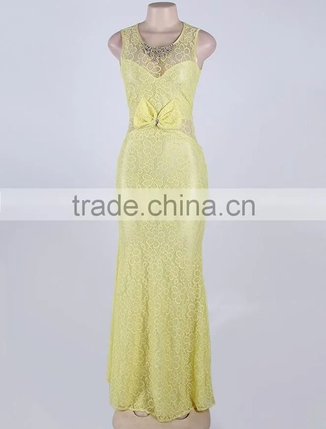 Beautiful Pattern Adult Women Party Wear Back Open Brilliant Yellow Mermaid Evening Dress
