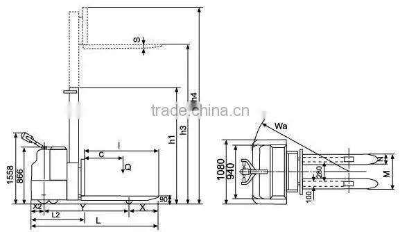 Full Electric Forklift Truck Stacker 1500KG Capacity