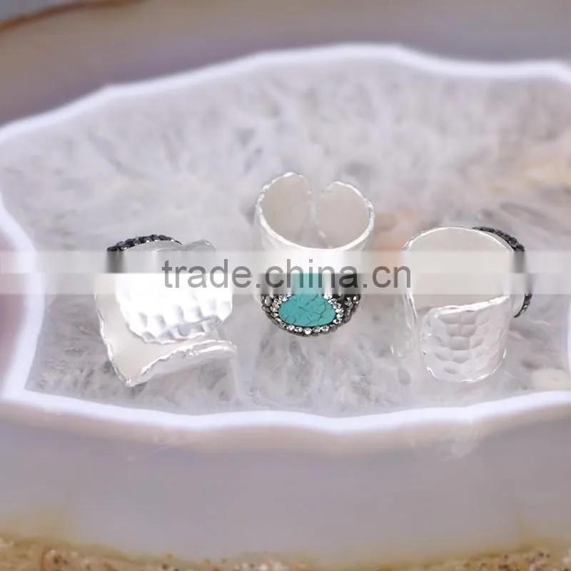 Wholesale Gemstone Druzy Ring Natural Turquoise Silver Ring
