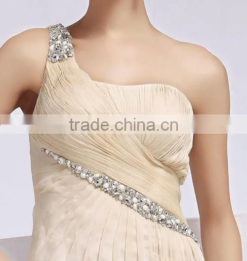 Newly design one-shoulder chiffon beaded fashion elegant long evening dresses