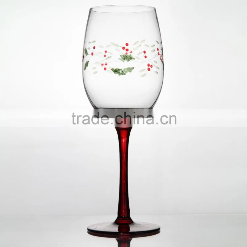 Mouth blow wine glass manufacturer hand printing glass wine cup
