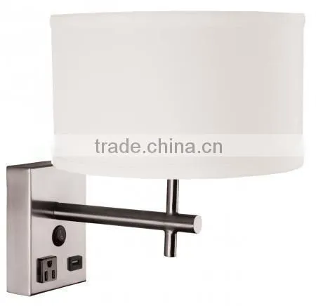 Simple hotel Wall Lamp in Brushed Nickel Finish with fabric shade from zhongshan kawell lighting