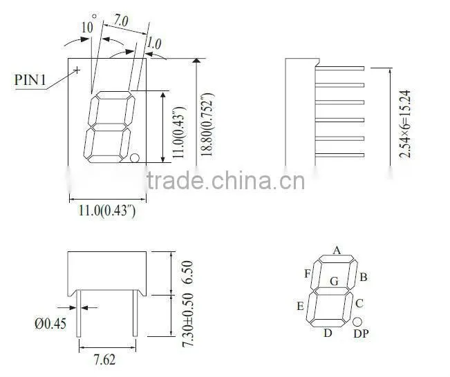 7 segment 1 digit led displays 0.43 inch green color